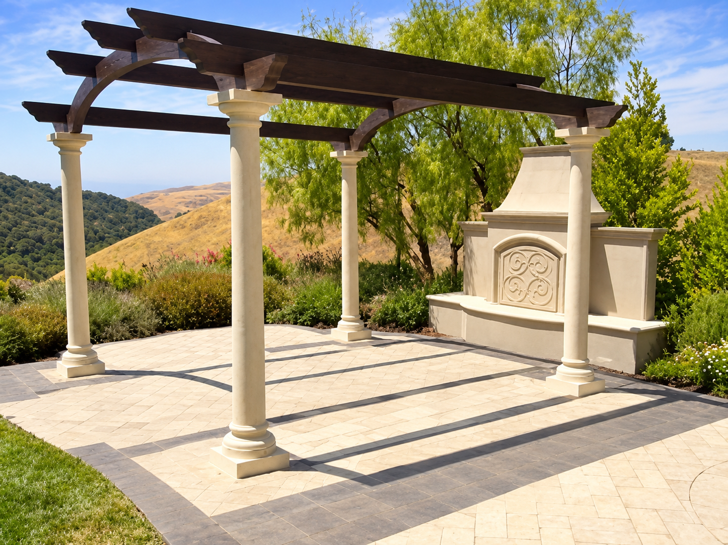 ESCO pergola and plaster columns with cleaned patio